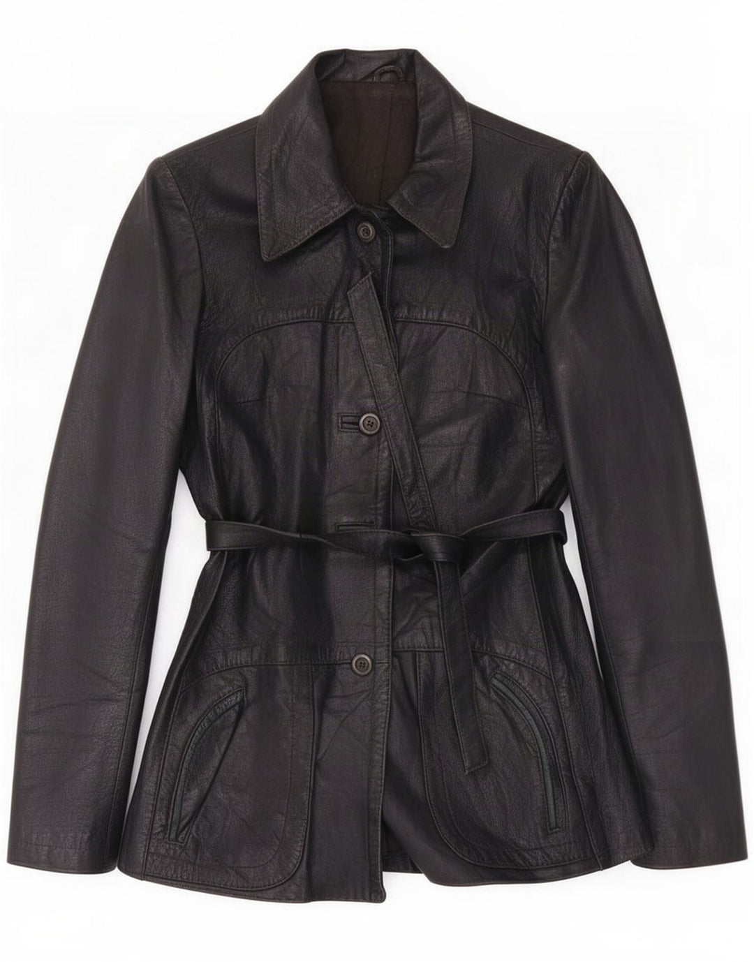 Jaqueta de couro feminina vintage UK 8 pequena preta