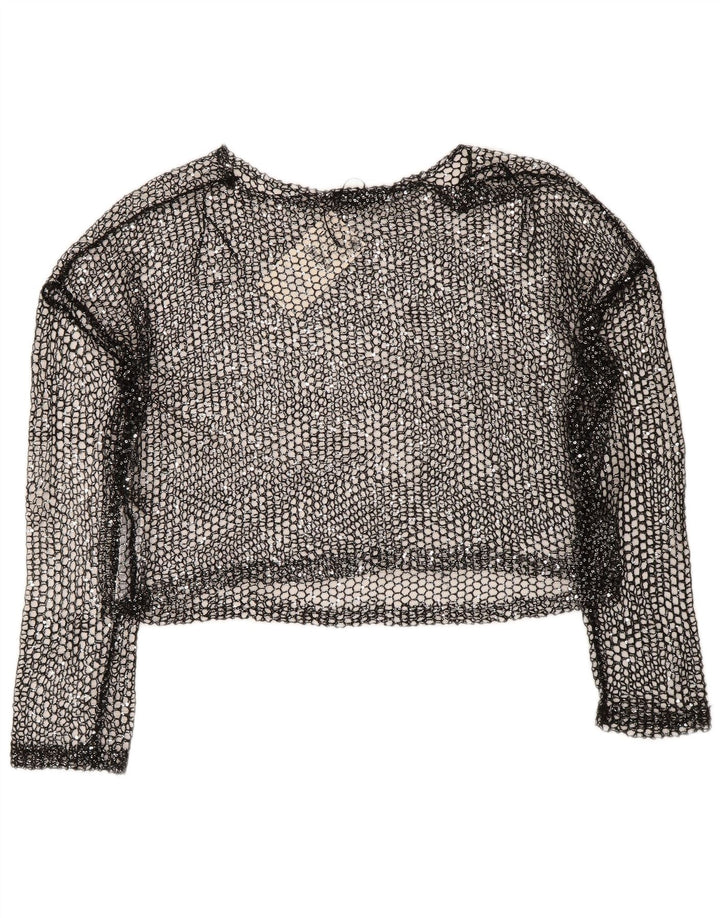 Zara Womens Oversized Crochet Crop Top Reino Unido 14 Grande Poliéster Preto
