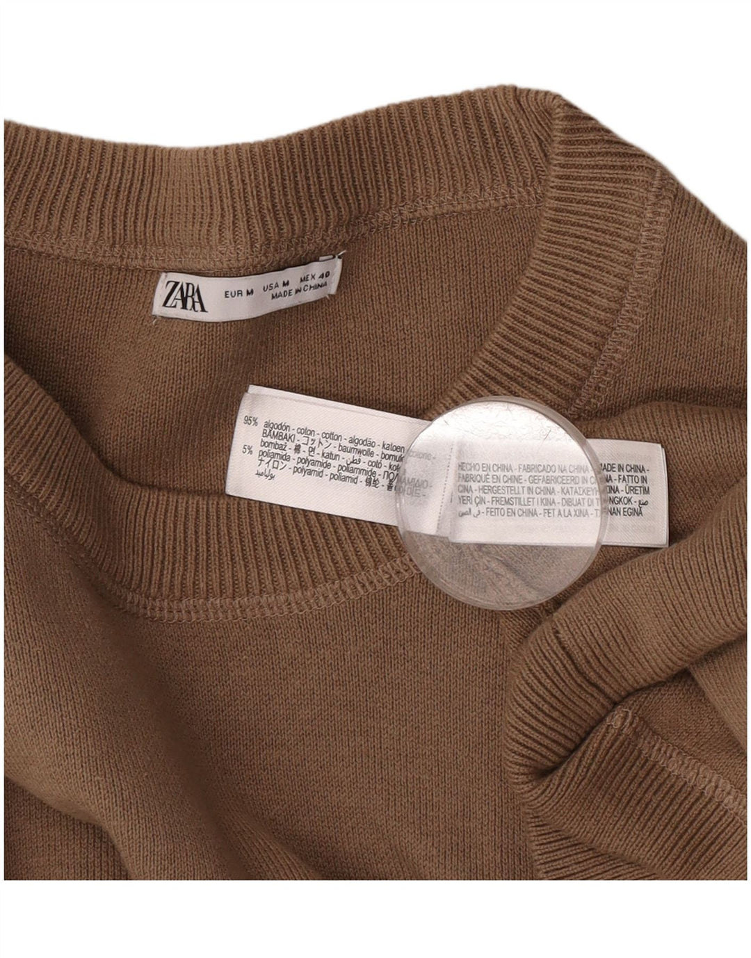 Zara Suéter masculino com gola redonda e algodão marrom médio