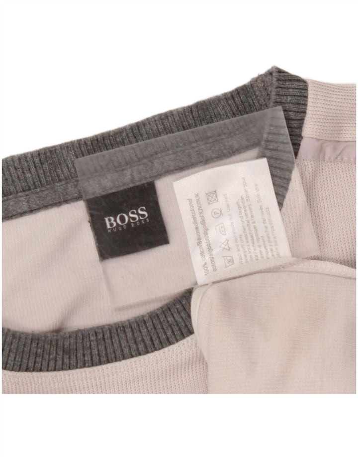 HUGO BOSS Top masculino de manga comprida XL off white algodão colorblock