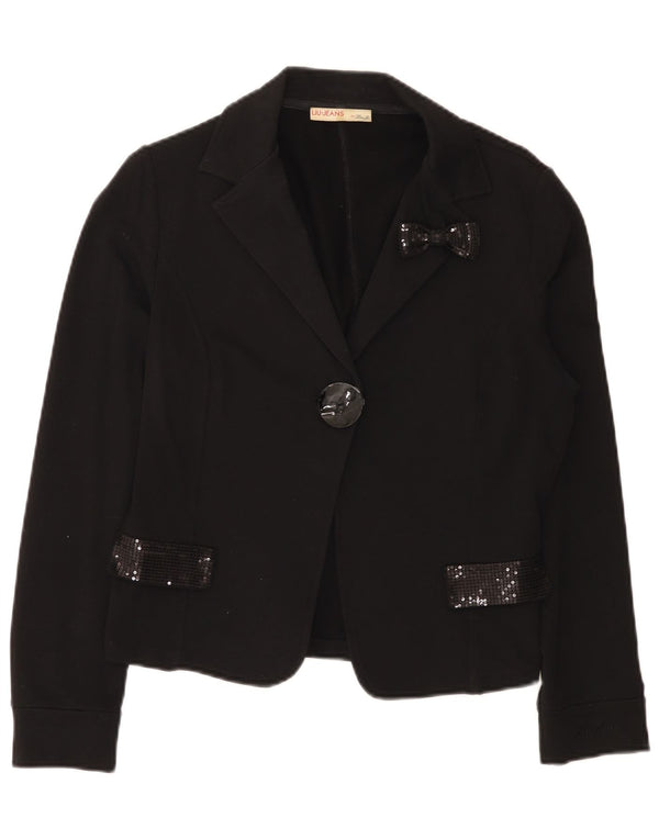 Jaqueta blazer feminina Liu Jo com 1 botão Reino Unido 18 XL algodão preto