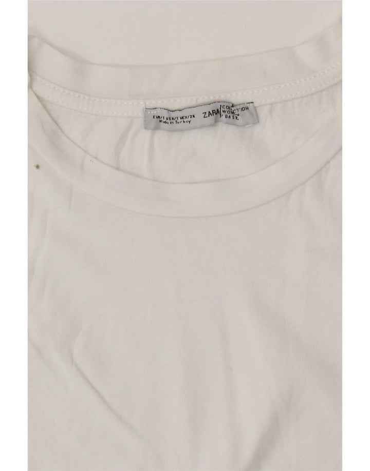 Camiseta feminina gráfica Zara Top UK 10 pequena branca