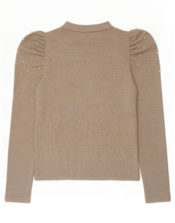 Top feminino Zara de manga comprida UK 12 médio bege manchado