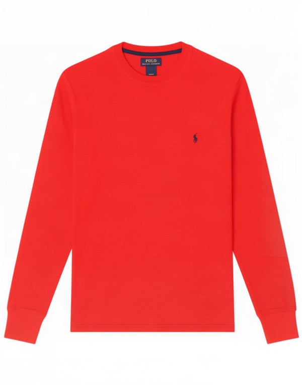 Polo Ralph Lauren Mens Regular Top Manga Longa Pequeno Algodão Vermelho