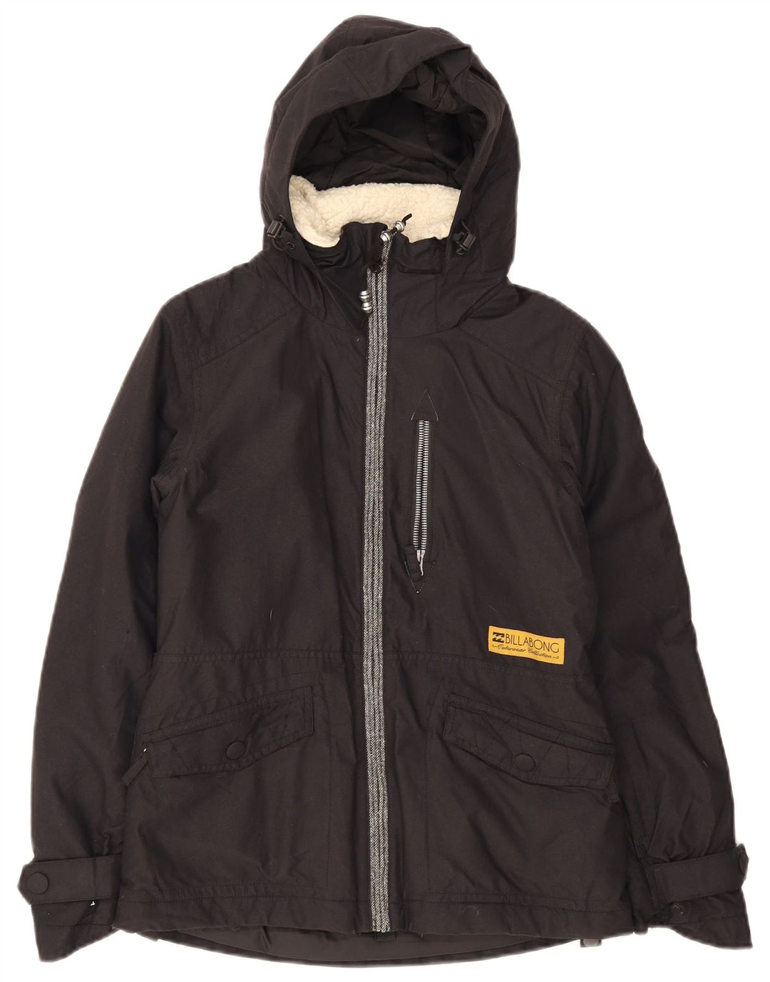 Jaqueta corta-vento feminina Billabong com capuz UK 10 pequena poliamida preta