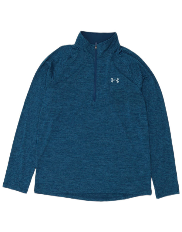 Under Armour Mens Zip Neck Pulôver Treino Top Médio Azul Salpicado