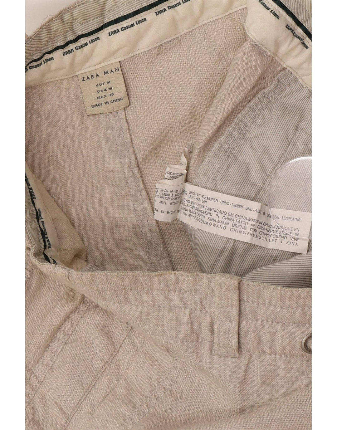 Zara Calça Chino Masculina Reta Médio W38 L30 Linho Bege