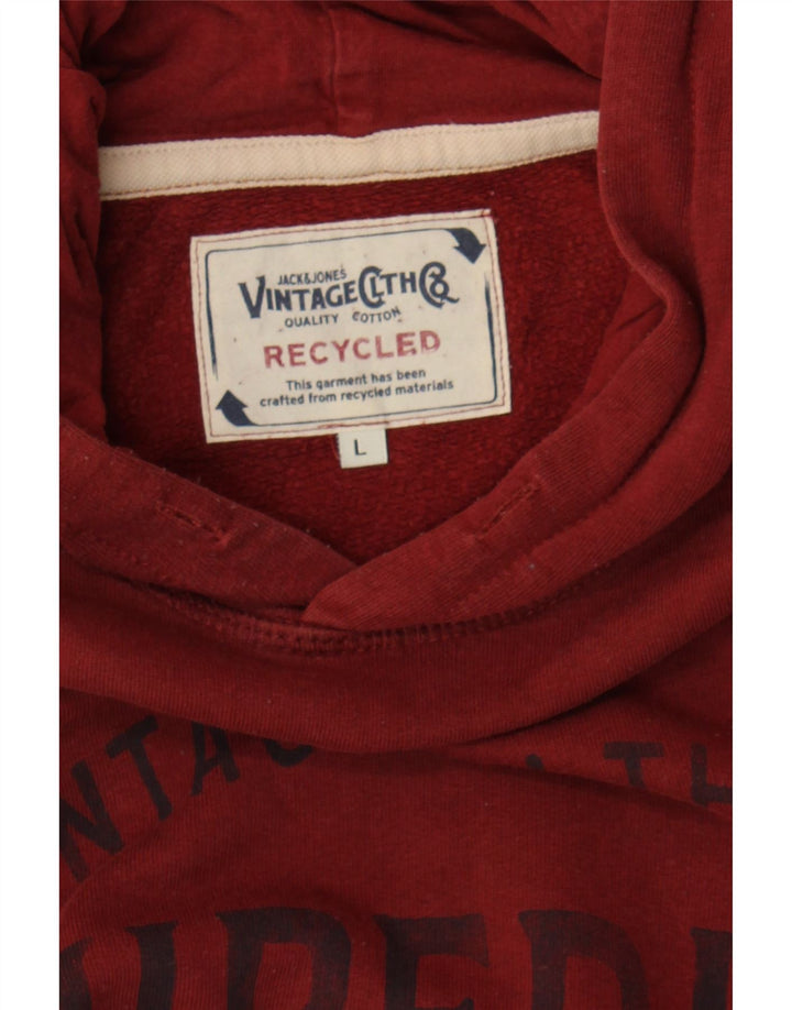 JACK & JONES Mens Graphic Hoodie Jumper Large Burgundy Cotton Vintage Jack & Jones and Second-Hand Jack & Jones from Messina Hembry 