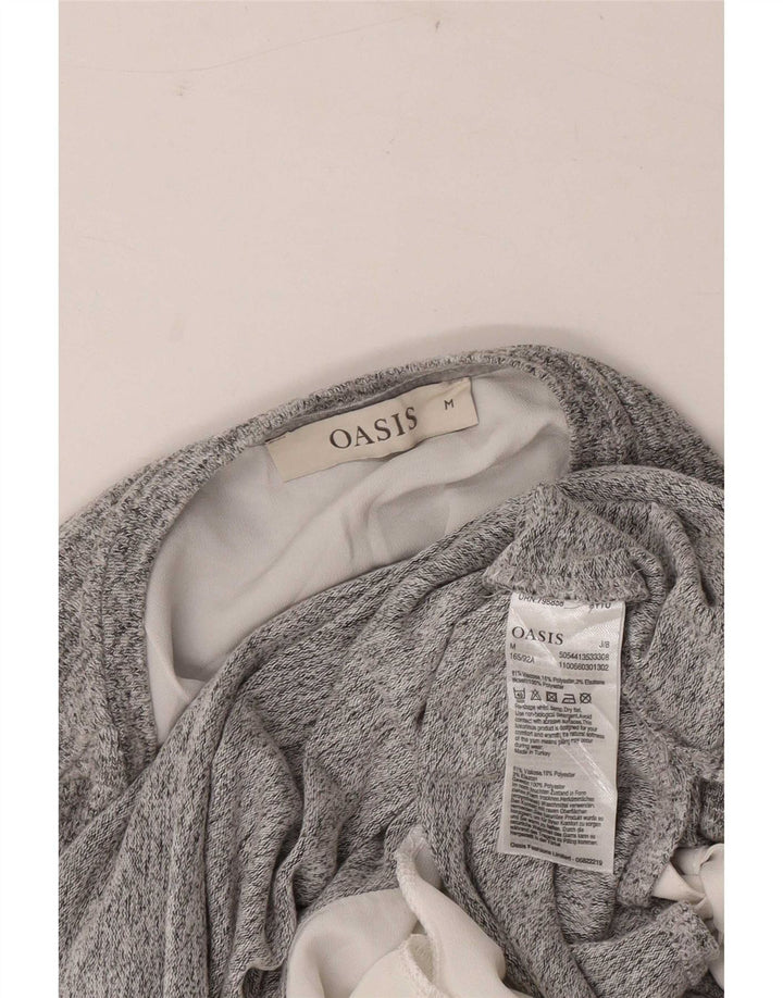 Top feminino Oasis de manga comprida UK 12 viscose manchada cinza médio