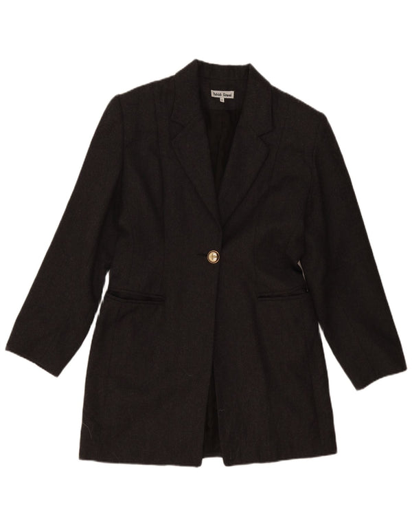 Jaqueta blazer vintage feminina longline com 1 botão EUA 2 XS lã cinza