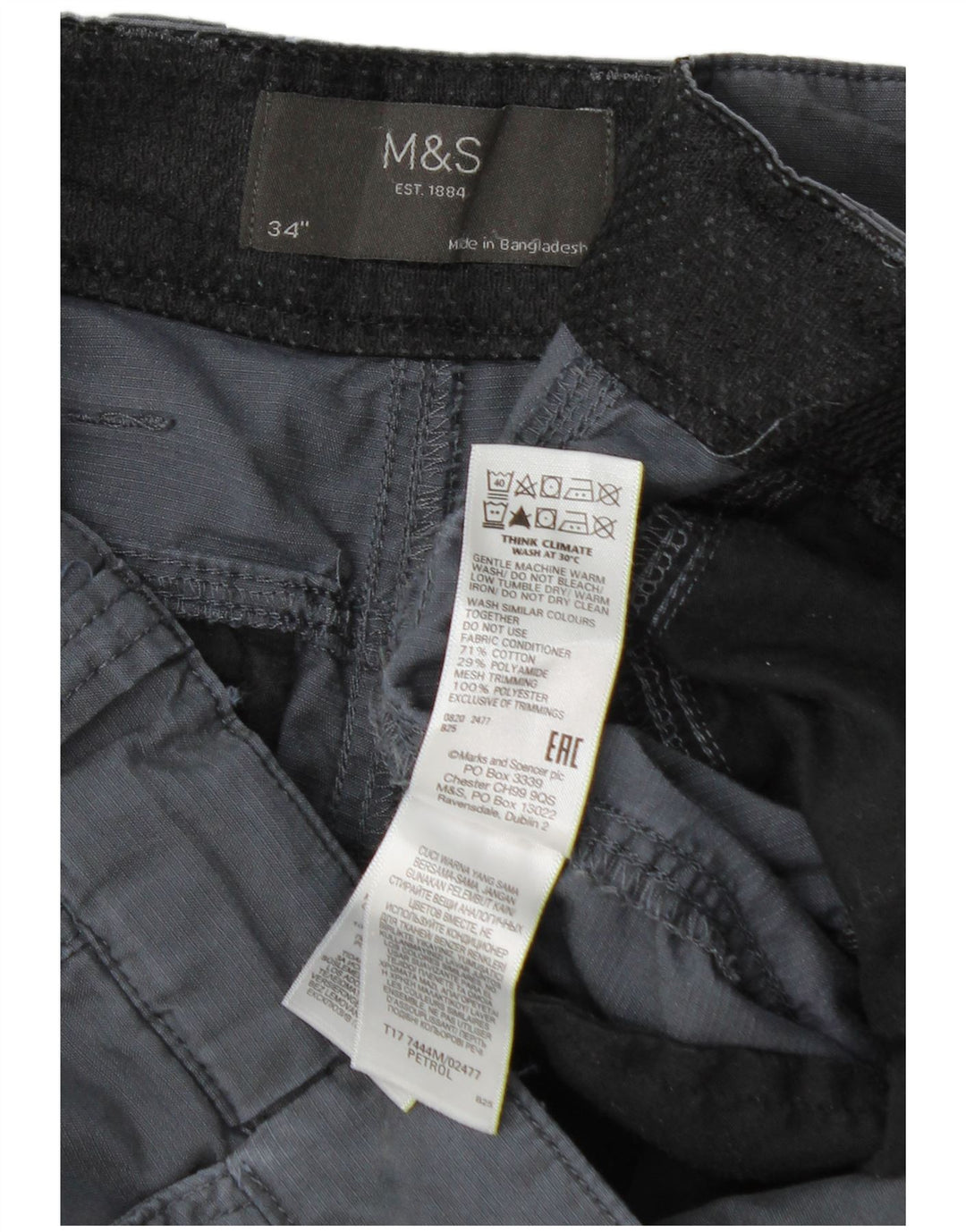 Shorts cargo masculino Marks & Spencer W34 grande algodão cinza