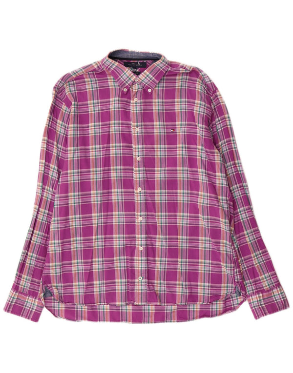 Camisa masculina Tommy Hilfiger Custom Fit XL algodão xadrez roxo
