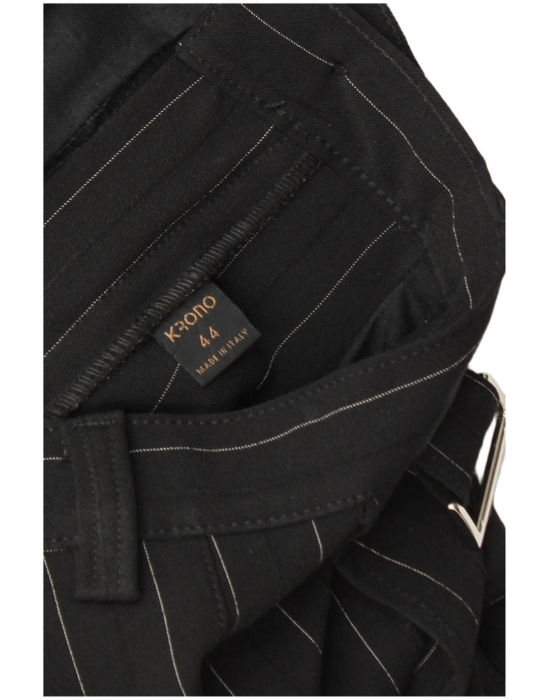 Calça Chino Feminina VINTAGE Reta IT 44 Médio W30 L32 Listrado Preto