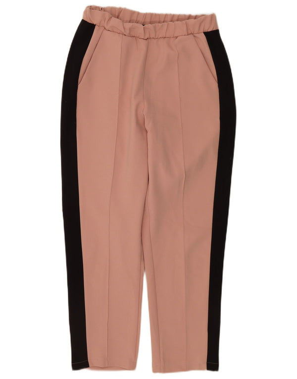 Calça chino reta feminina ZARA pequena W26 L25 rosa colorblock