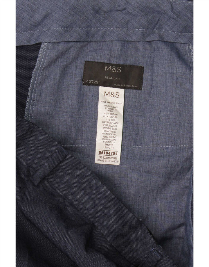 Calça masculina de terno reto Marks & Spencer W40 L29 poliéster azul marinho