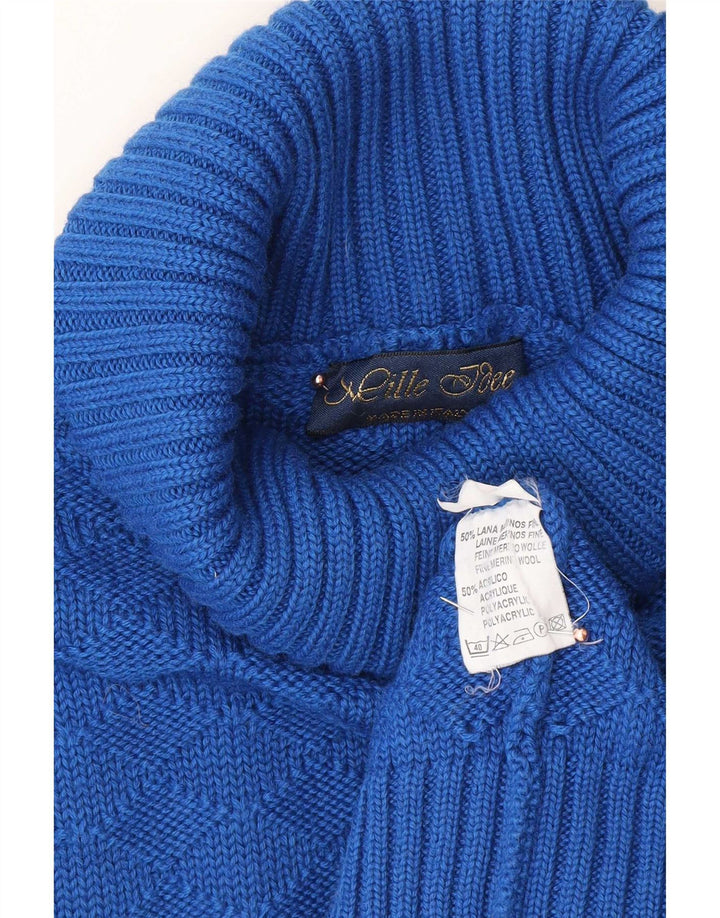 Suéter feminino vintage com gola redonda Reino Unido 14 lã azul médio
