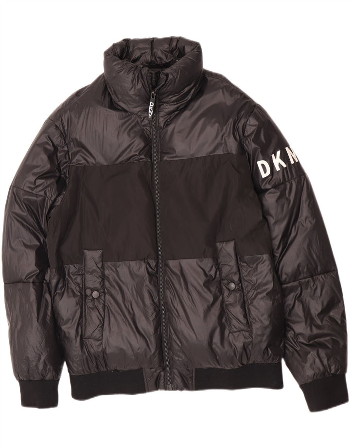 Jaqueta masculina acolchoada gráfica Dkny UK 38 médio preto colorblock nylon