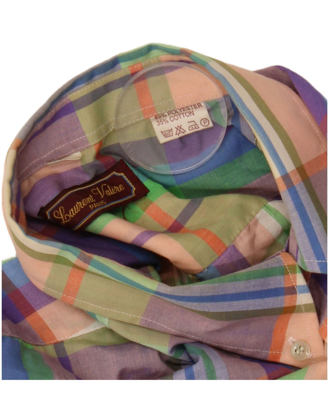 Camisa xadrez masculina vintage de poliéster xadrez multicolorido médio