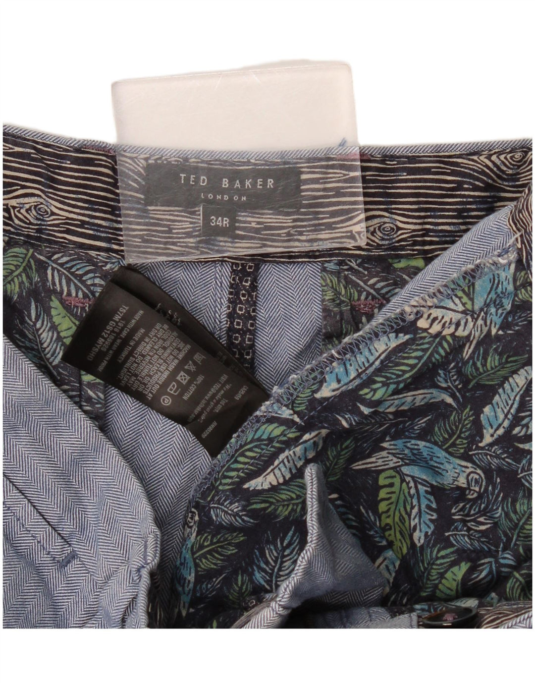 Shorts Chino masculino Ted Baker W34 grande algodão espinha de peixe azul