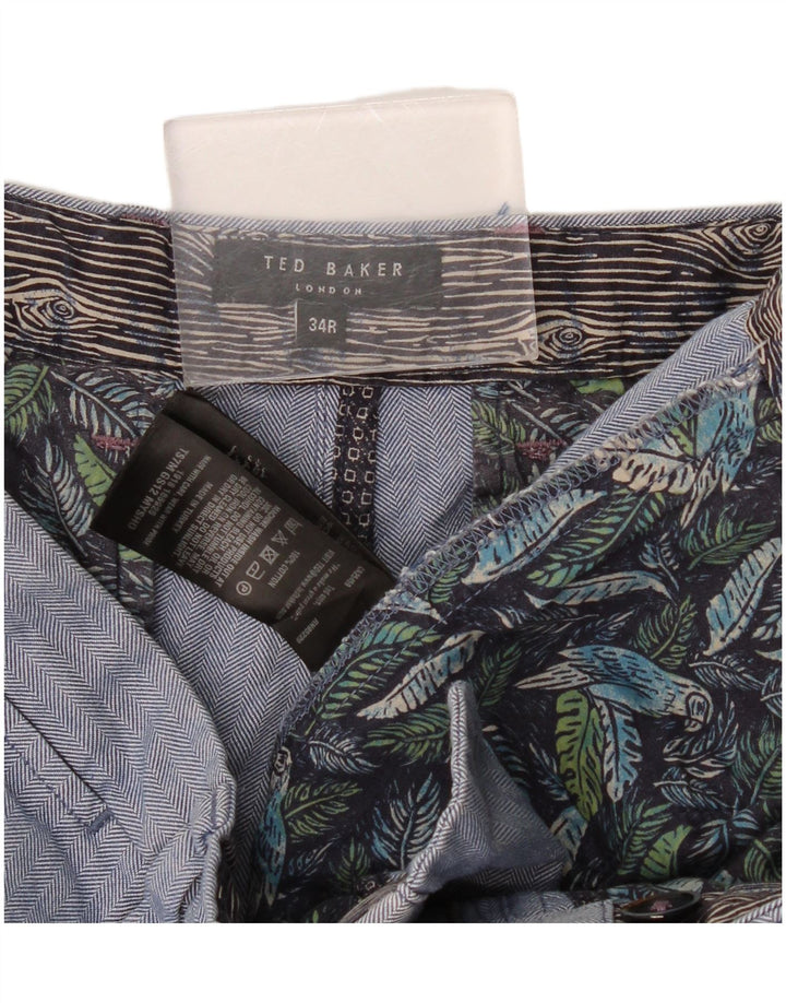 Shorts Chino masculino Ted Baker W34 grande algodão espinha de peixe azul