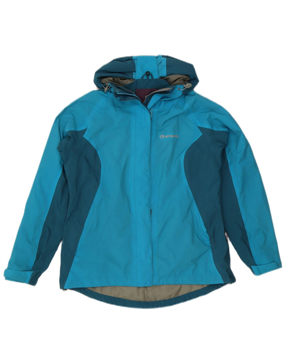Jaqueta corta-vento feminina Sprayway com capuz Reino Unido 12 bloco colorido azul médio