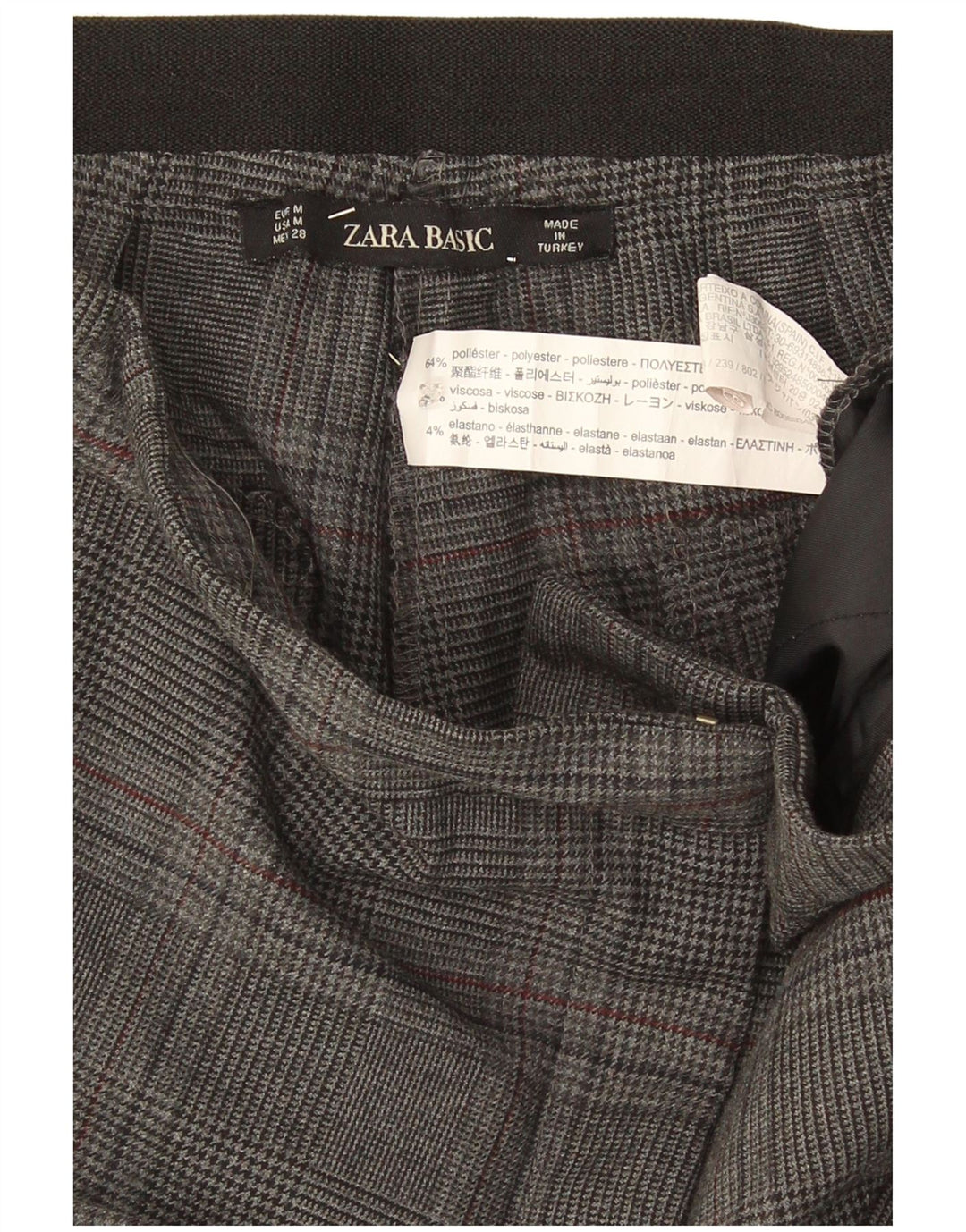 Zara Calça Chino Feminina Slim Médio W32 L26 Poliéster Xadrez Cinza