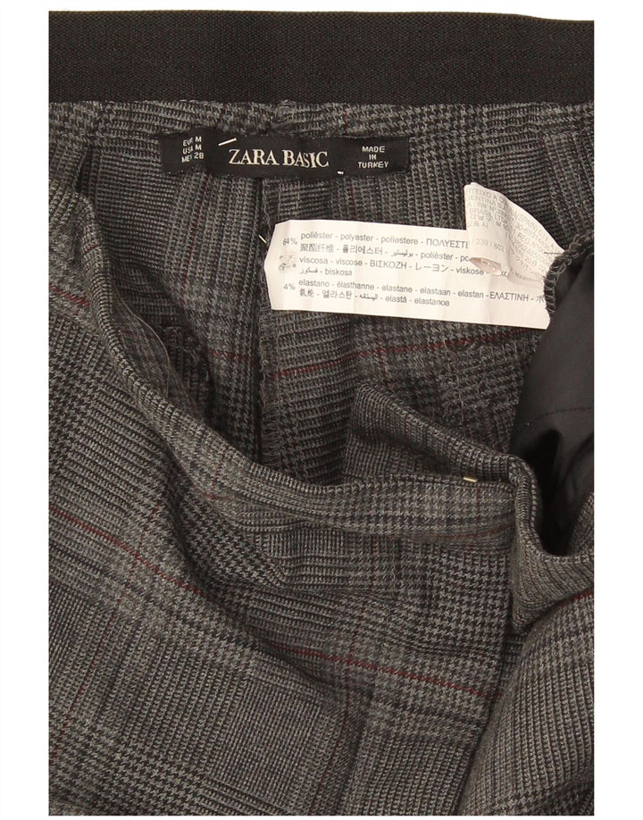 Zara Calça Chino Feminina Slim Médio W32 L26 Poliéster Xadrez Cinza