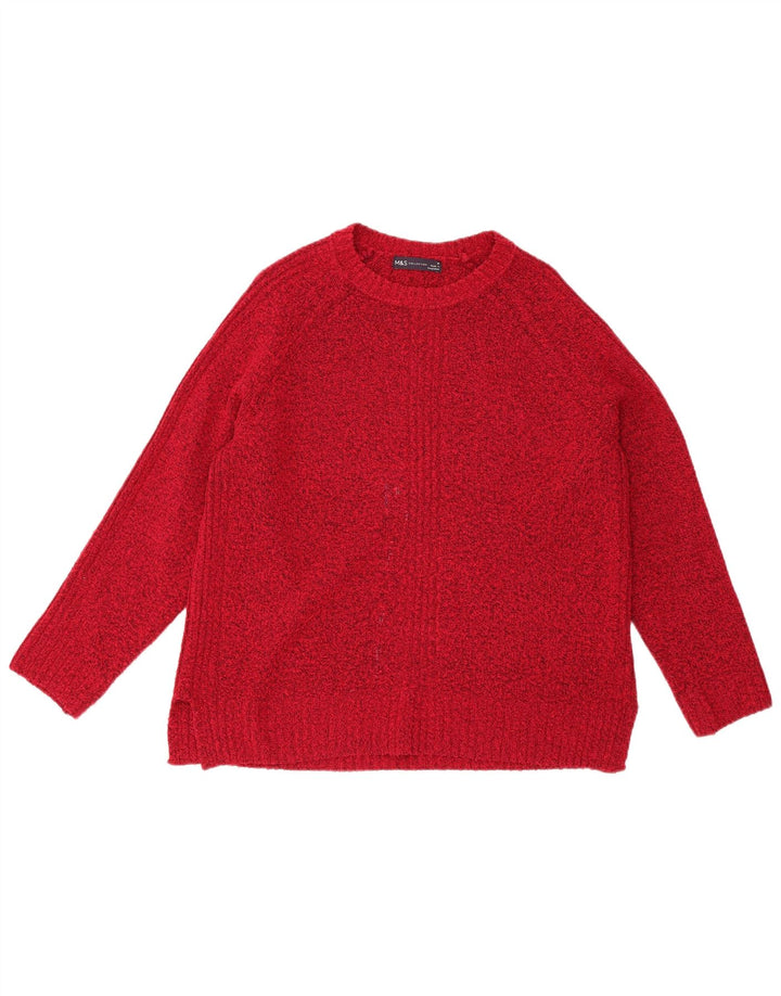 Suéter feminino Marks & Spencer com gola canoa Reino Unido 14 médio vermelho manchado