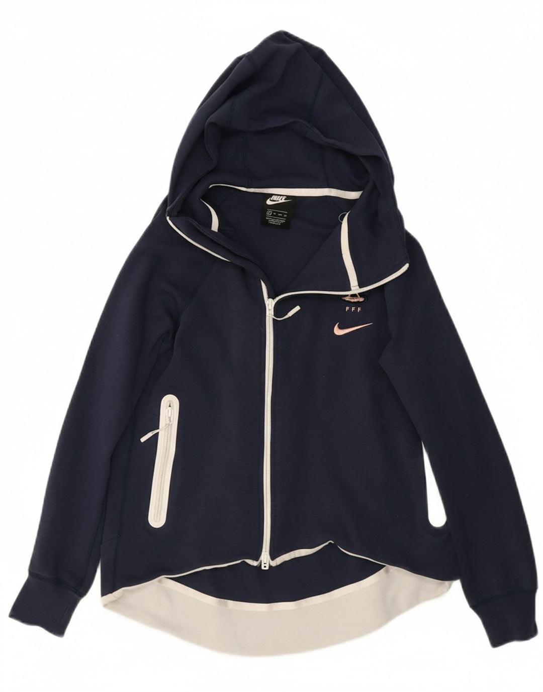 Suéter feminino Nike com capuz e zíper UK 6 XS azul marinho algodão