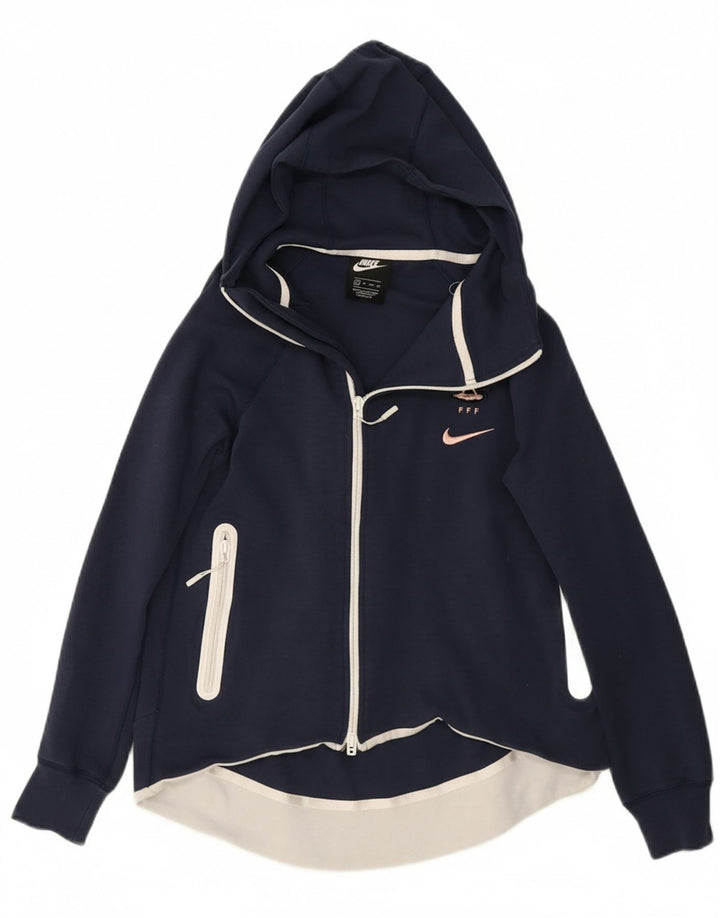 Suéter feminino Nike com capuz e zíper UK 6 XS azul marinho algodão
