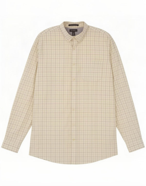 Eddie Bauer Camisa masculina alta e relaxada grande algodão xadrez branco