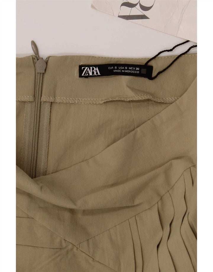 Mini saia feminina Zara pequena W26 algodão cáqui