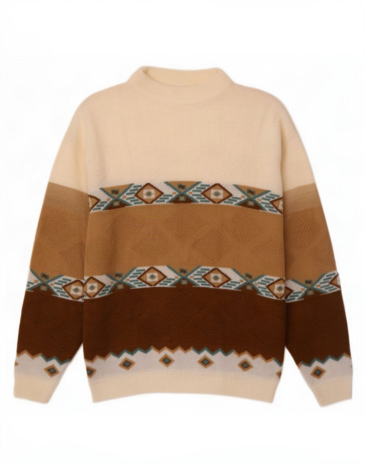 Suéter masculino vintage com gola tartaruga XL geométrico multicolorido