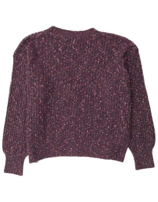Suéter cardigã feminino Marks & Spencer UK 16 grande roxo manchado