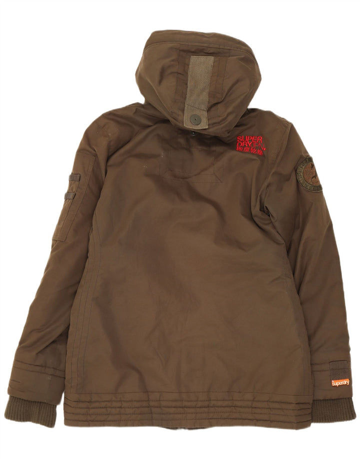 Jaqueta corta-vento com capuz feminina Superdry UK 16 grande poliéster cáqui