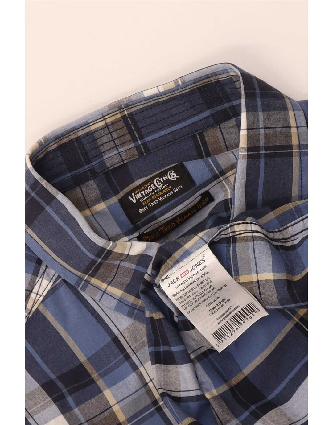 Camisa masculina Jack & Jones XL azul xadrez algodão