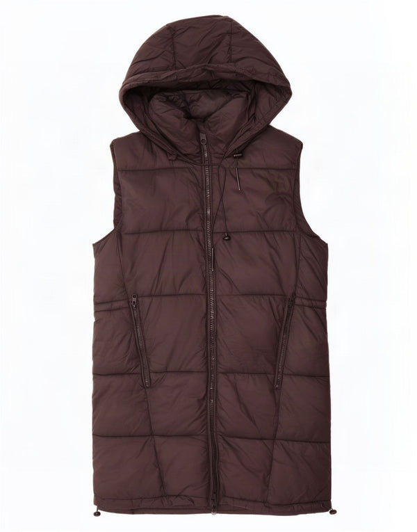 Colete acolchoado com capuz feminino Zara UK 14 poliéster preto médio