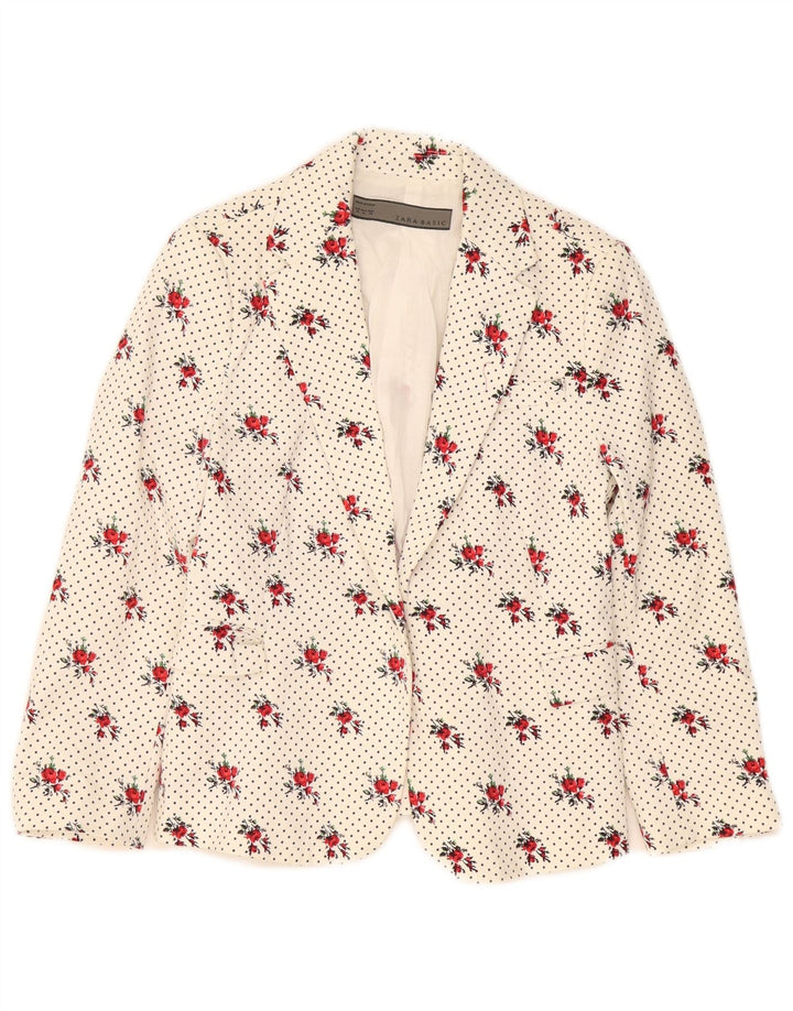 Jaqueta blazer feminina Zara com 1 botão Reino Unido 12 algodão floral branco médio