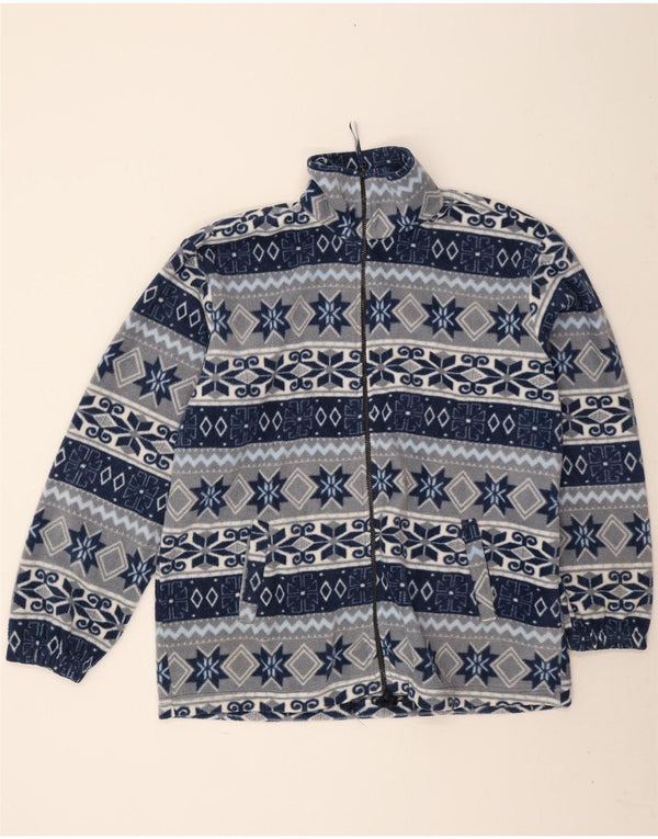 Jaqueta de lã masculina vintage UK 44 2XL poliéster Fair Isle azul marinho