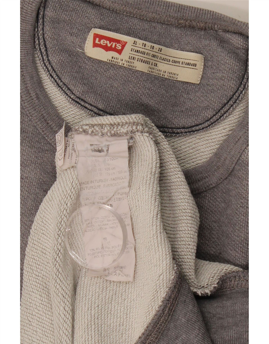 LEVI'S Mens Coupe Standard Fit Moletom Jumper XL Algodão Cinza