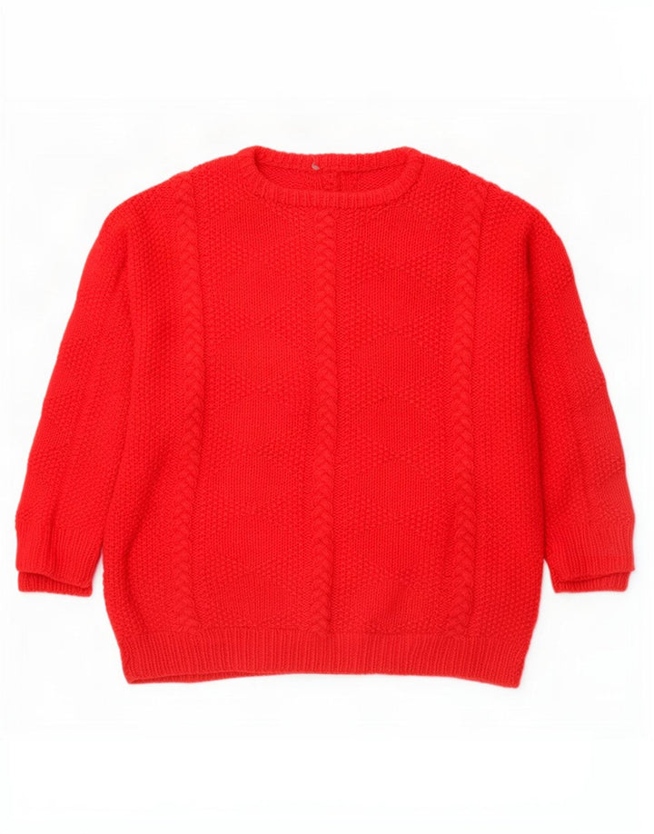 Suéter feminino vintage com gola redonda UK 16 grande vermelho