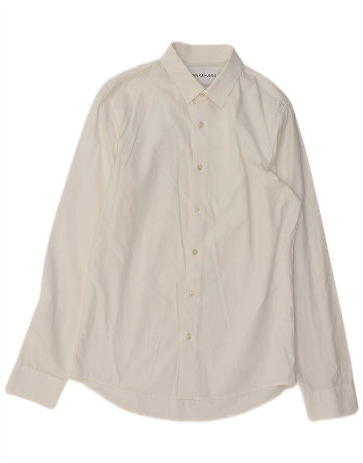 Camisa masculina CALVIN KLEIN JEANS Slim Fit pequena branca