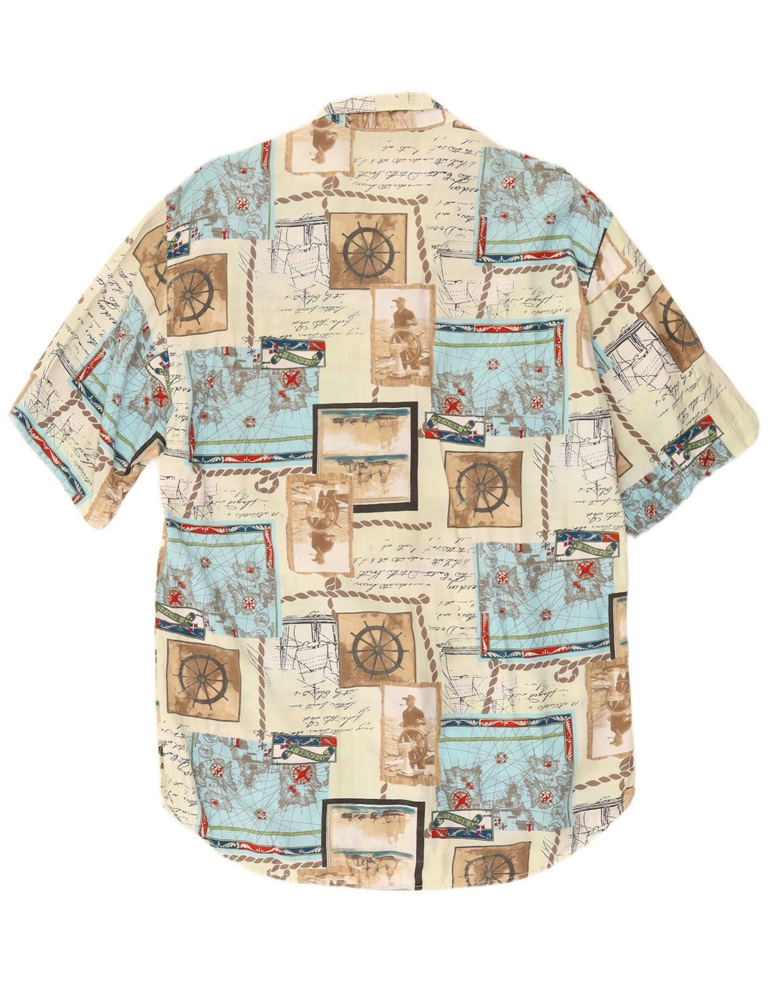 STEFANEL Camisa masculina gráfica de manga curta pequena patchwork multicolorido