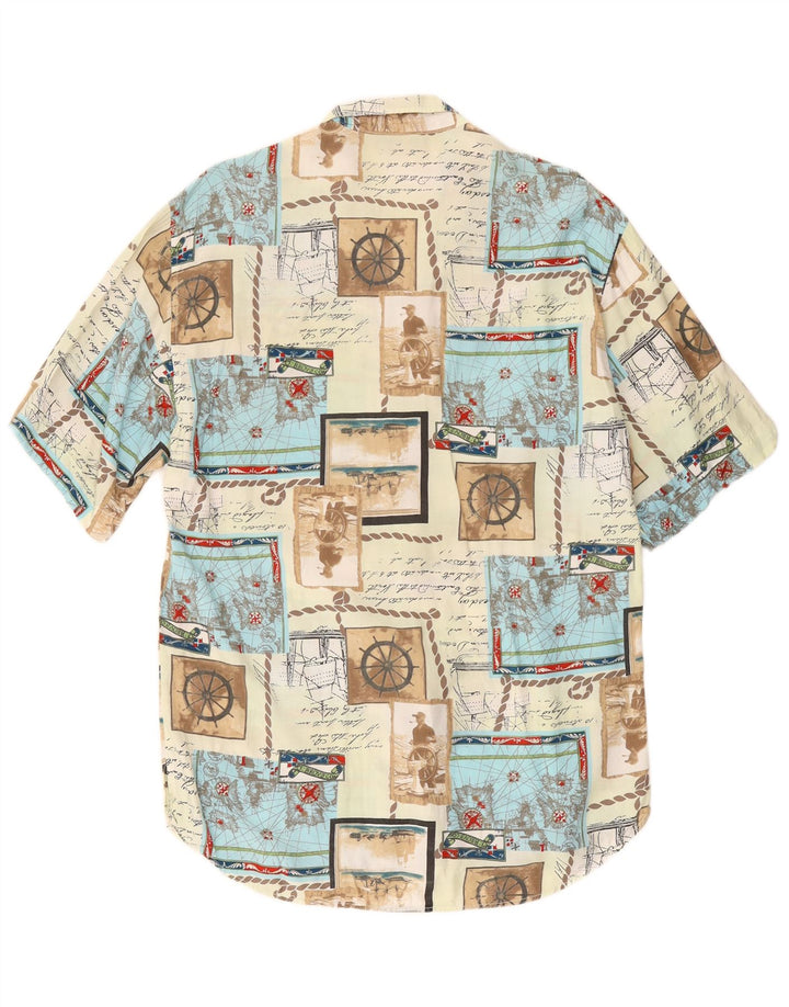 STEFANEL Camisa masculina gráfica de manga curta pequena patchwork multicolorido