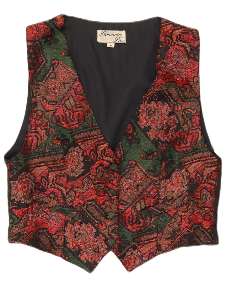 Colete feminino vintage UK 12 poliéster patchwork multicolorido médio