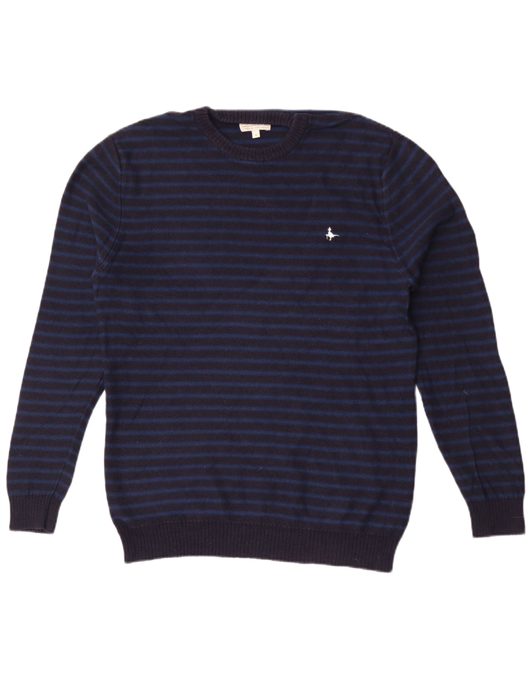 Jack Wills Suéter masculino com gola redonda, algodão listrado azul marinho médio