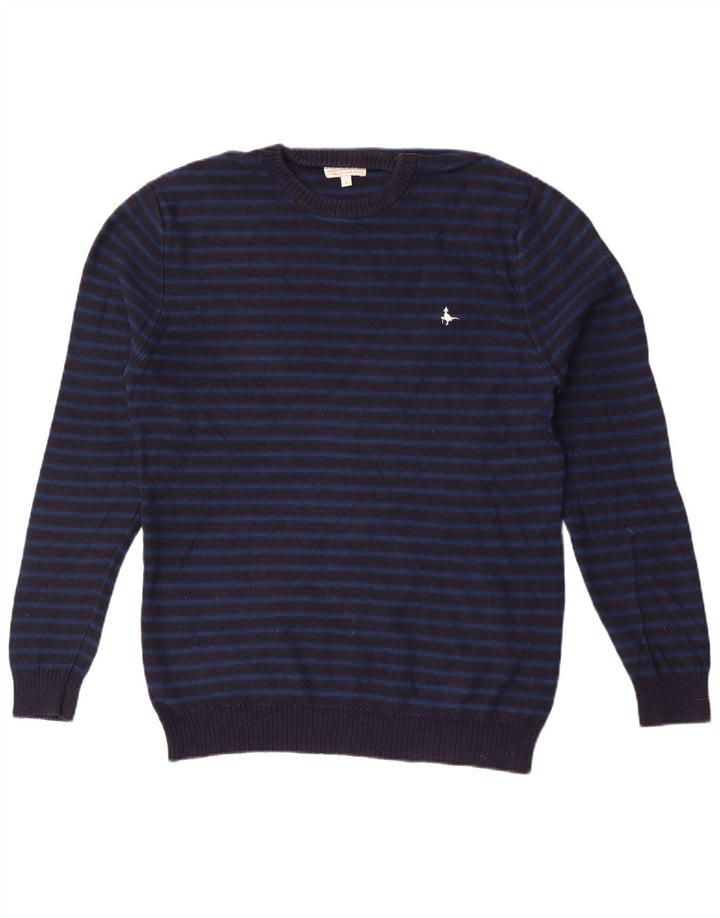 Jack Wills Suéter masculino com gola redonda, algodão listrado azul marinho médio