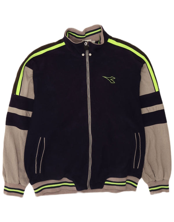 Diadora Mens Velour Tracksuit Top Jacket UK 42 Grande Azul Marinho Colourblock