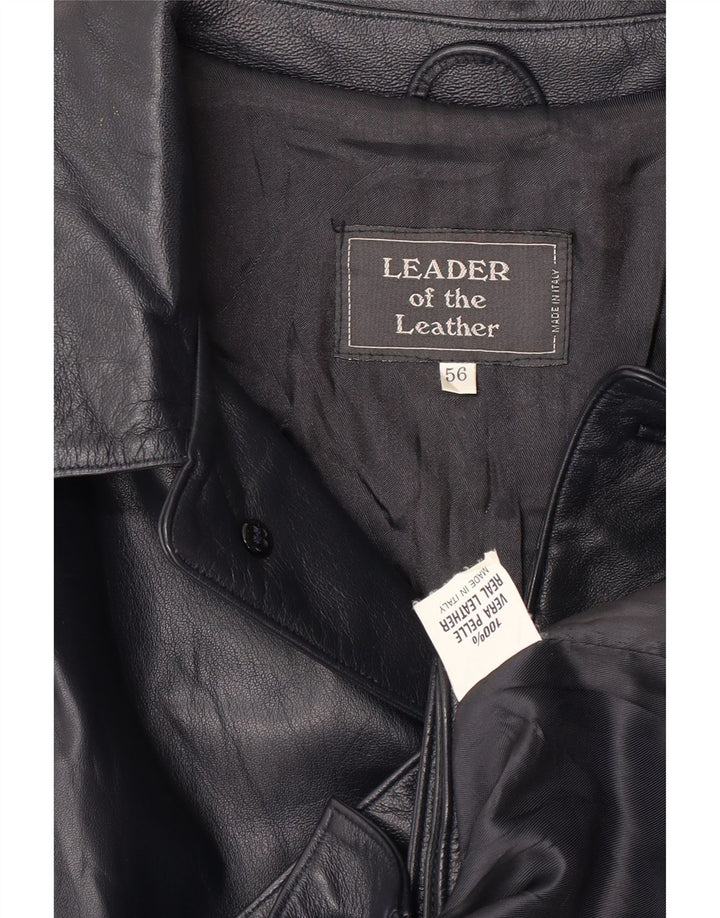 Jaqueta de couro bomber masculina vintage IT 56 3XL couro preto