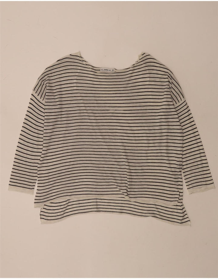 Zara Top feminino oversized manga 3/4 Reino Unido 10 poliéster listrado branco pequeno